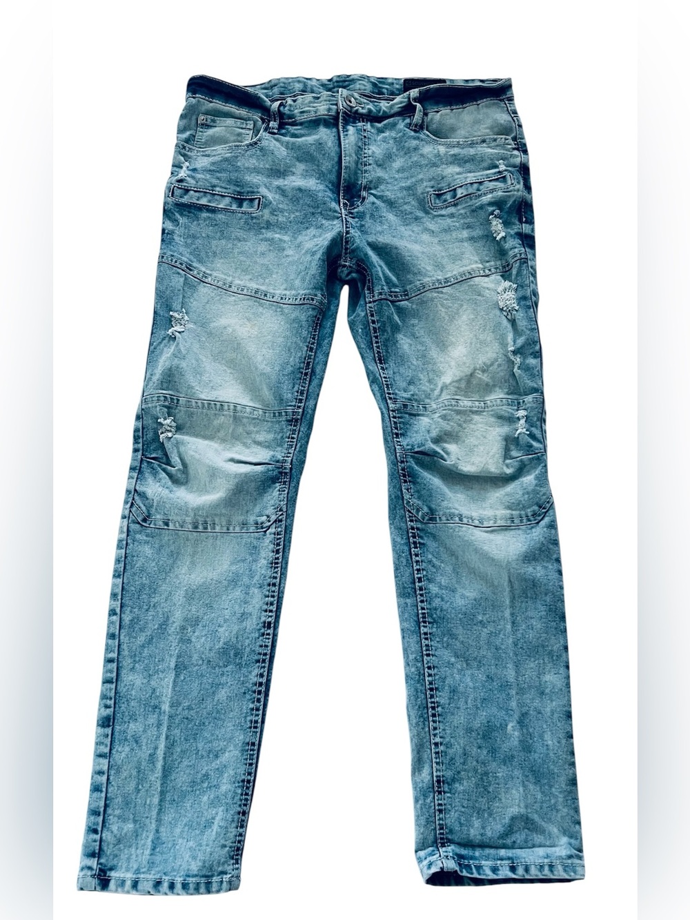SouthPole Jeans Mens 38 X 32 Blue Skinny Moto Mid Rise Stretch Denim Y2K Rocker